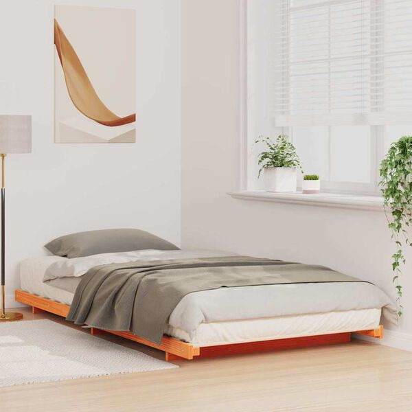 vidaXL Bodenbettgestell Wachsbraun 90 x 200 cm Massivholz Kiefer