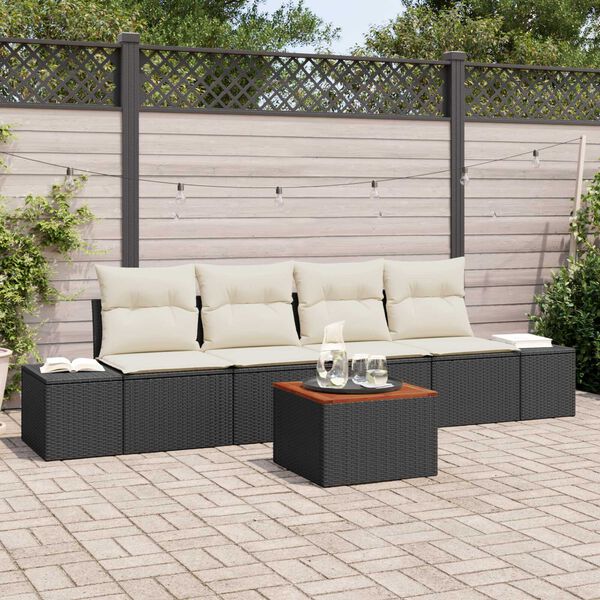 vidaXL Gartensofa-set mit Speicher 5 pcs Schwarz und Creme Poly-Rattan