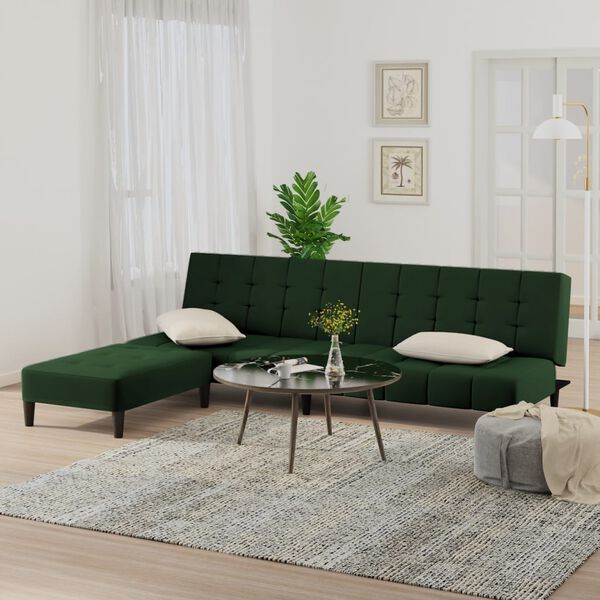 vidaXL Schlafsofa 2-Sitzer mit Hocker Dunkelgr&uuml;n Samt