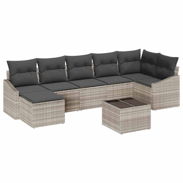 vidaXL Sofa Set mit Kissen 8 pcs Hellgrau Poly-Rattan