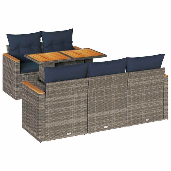 vidaXL 6-tlg. Garten-Sofagarnitur mit Kissen Grau Poly Rattan