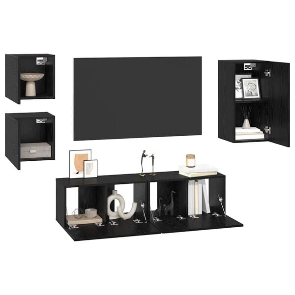 vidaXL TV-Schrankset 5 pcs Schwarz Eichen-Optik Holzwerkstoff