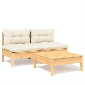 vidaXL 3-tlg. Garten-Lounge-Set mit Creme Kissen Kiefernholz