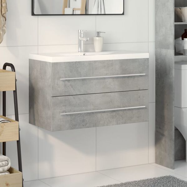 vidaXL 2-tlg. Badm&ouml;bel-Set Betongrau Holzwerkstoff