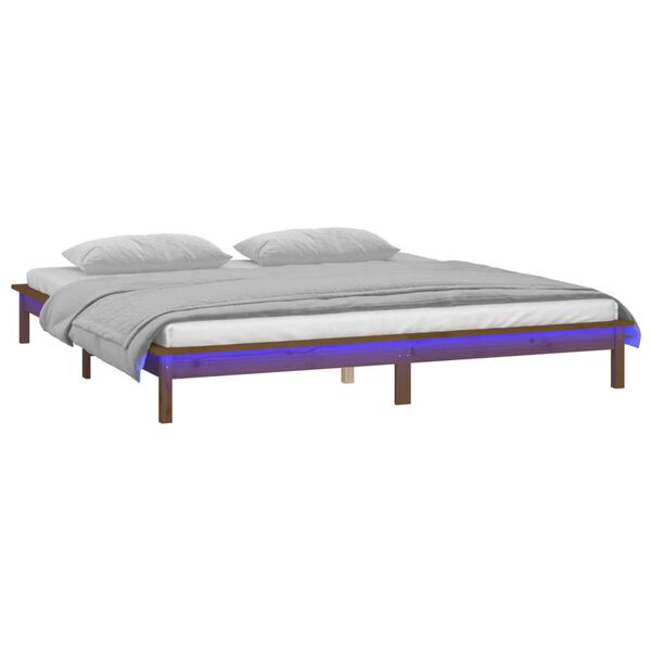 vidaXL Massivholzbett mit LEDs Honigbraun 140x190 cm