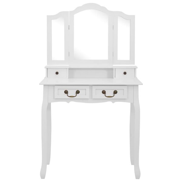 vidaXL Schminktisch-Set mit Hocker Wei&szlig; 80x69x141cm Paulowniaholz
