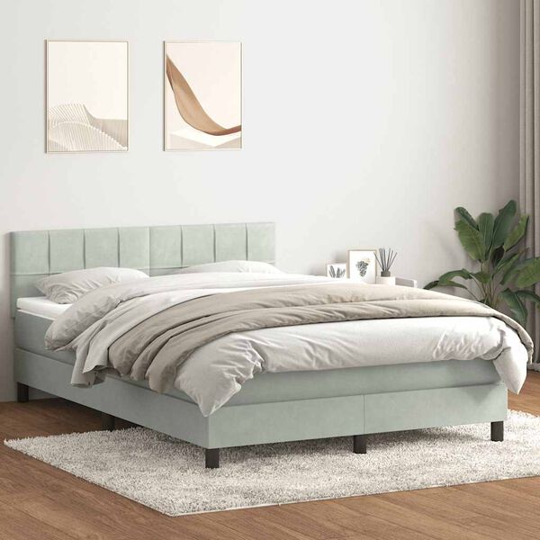 vidaXL Boxspringbett mit Matratze Hellgrau 140x210 cm Samt