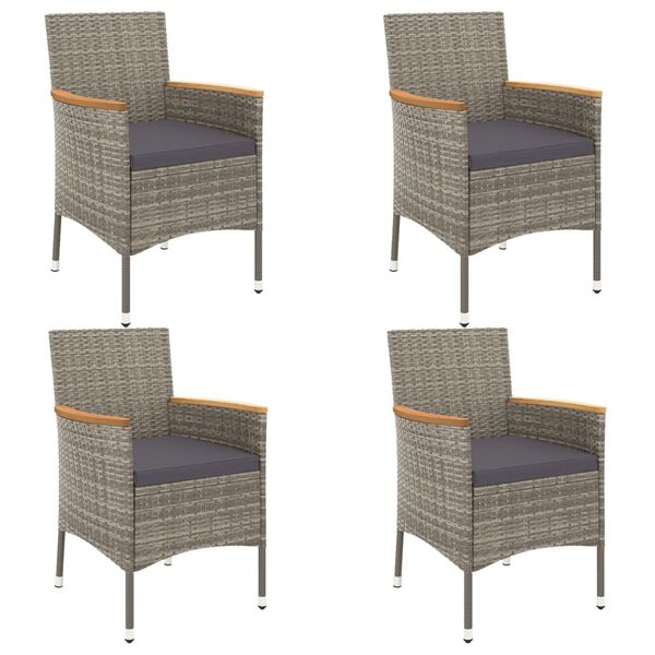 vidaXL 5-tlg. Garten-Essgruppe mit Kissen Grau Poly Rattan