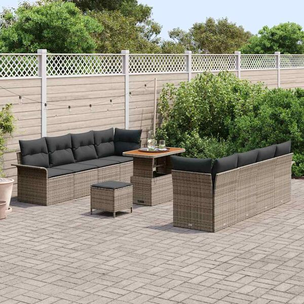 vidaXL Garten-Sofa-Set mit Kissen mit Speicher mit Kissen 11 pcs Grau