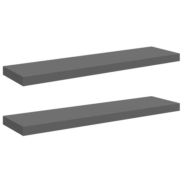 vidaXL Schweberegale 2 Stk. Hochglanz-Grau 90x23,5x3,8 cm MDF