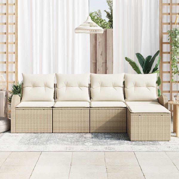 vidaXL Sofa Set mit Kissen 5 pcs Beige und Weiß Poly-Rattan