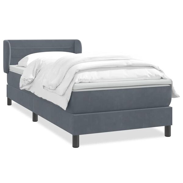vidaXL Boxspringbett mit Matratze Dunkelgrau 100x210 cm Samt