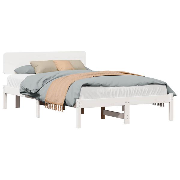 vidaXL Bettrahmen mit Kopfteil Wei&szlig; 135 x 190 cm Massives Kiefernholz