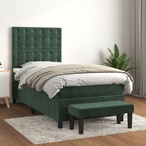 vidaXL Boxspringbett mit Matratze Dunkelgr&uuml;n 90x200 cm Samt
