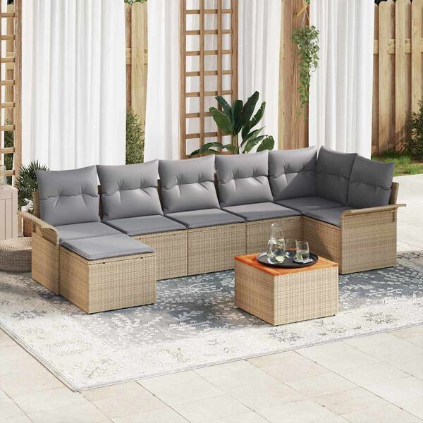 vidaXL Gartensofa-set mit Kissen 8 pcs Beige Poly-Rattan