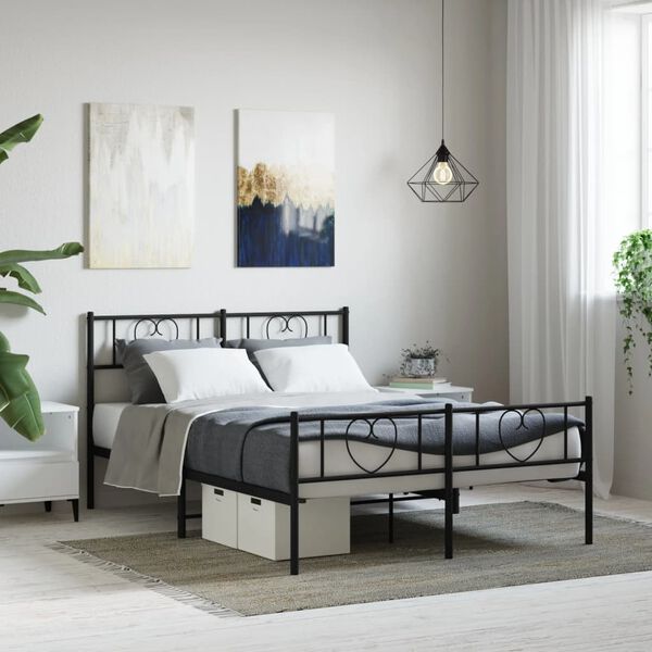 vidaXL Bettgestell mit Kopf- und Fu&szlig;teil Metall Schwarz 120x190 cm