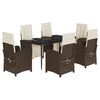 vidaXL 7-tlg. Garten-Essgruppe mit Kissen Braun Poly Rattan