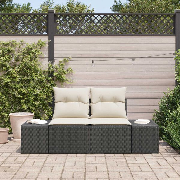 vidaXL Gartensofa mit Kissen Schwarz 184 x 62 x 69 cm Poly-Rattan