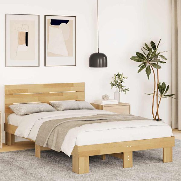 vidaXL Massivholzbett mit Kopfteil ohne Matratze 120x200 cm Eichenholz