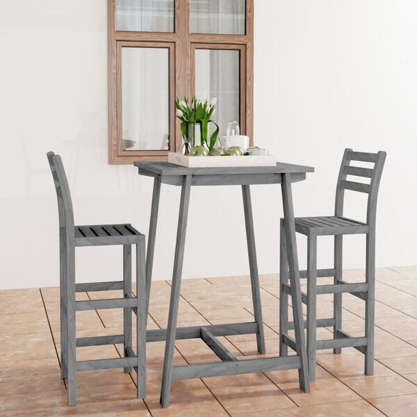 vidaXL 3-tlg. Garten-Bar-Set Grau Massivholz Akazie