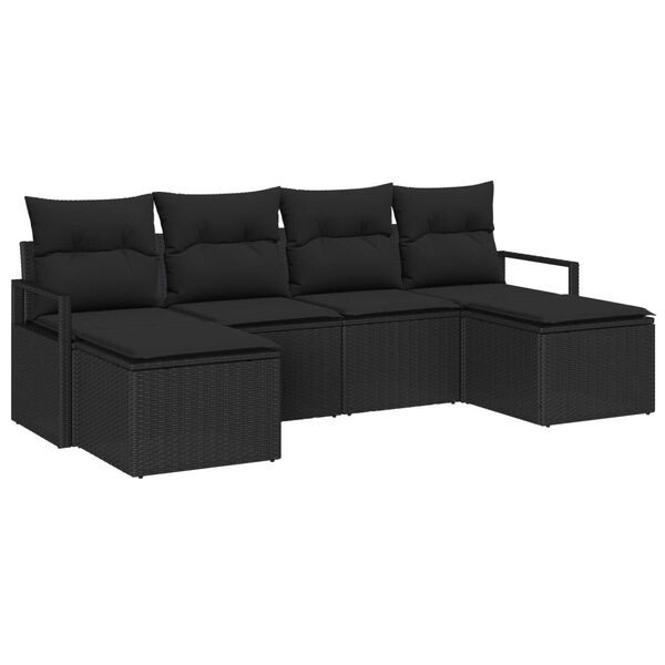 vidaXL Sofa Set mit Kissen mit Speicher 6 pcs Schwarz Poly-Rattan