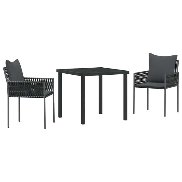 vidaXL Garten Essgruppe 3 pcs Schwarz und Grau PE-Rattan