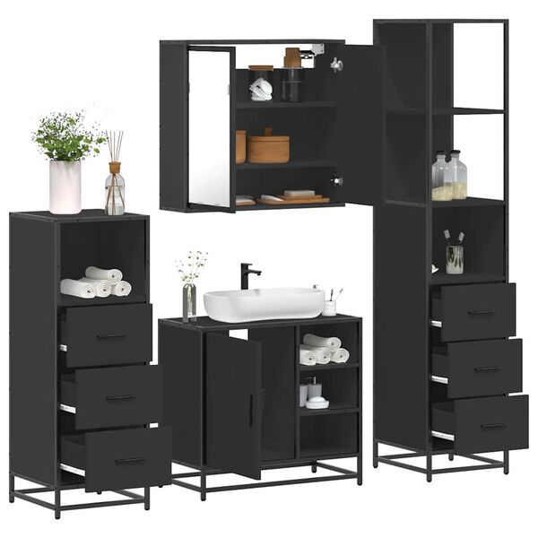 vidaXL 4-tlg. Badm&ouml;bel-Set Schwarz Holzwerkstoff