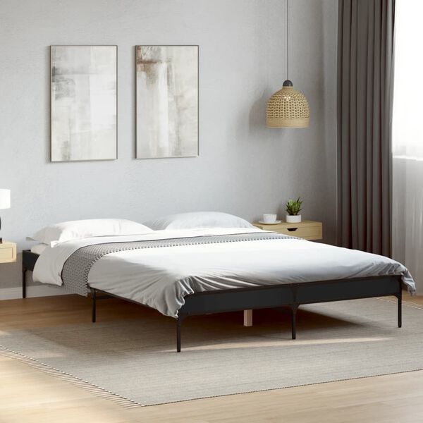 vidaXL Bettgestell Schwarz 150x200 cm Holzwerkstoff und Metall