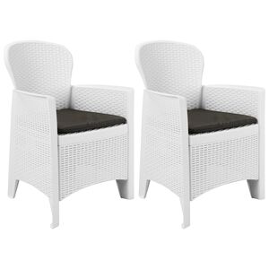 vidaXL Gartenst&uuml;hle 2 Stk. mit Kissen Wei&szlig; Kunststoff Rattan-Optik