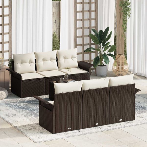 vidaXL Gartensofa-set mit Kissen 7 pcs Braun und Creme Poly-Rattan