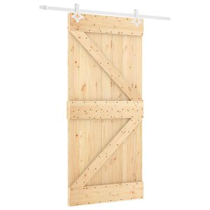 vidaXL Schiebet&uuml;r 100 x 210 cm Massives Kiefernholz Nat&uuml;rlich und Wei&szlig;