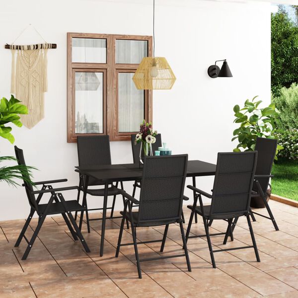 vidaXL 7-tlg. Garten-Essgruppe Schwarz