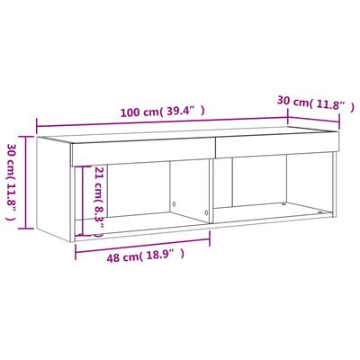 vidaXL TV-Schrank mit LED-Leuchten Räuchereiche 100x30x30 cm