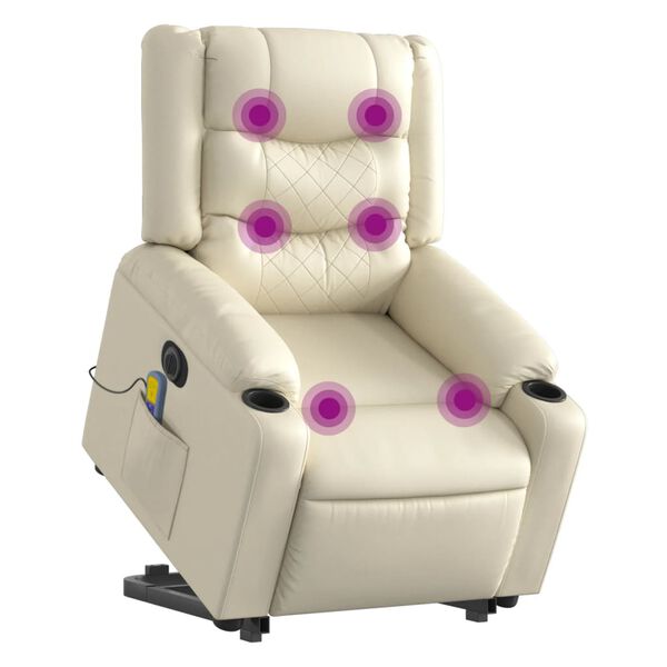 vidaXL Massagesessel mit Aufstehhilfe Elektrisch Creme Kunstleder