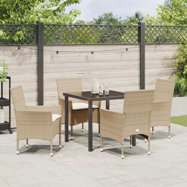 vidaXL Garten Essgruppe mit Kissen 5 pcs Beige Poly-Rattan