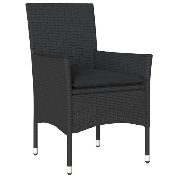 vidaXL 3-tlg. Bistro-Set mit Kissen Schwarz Poly Rattan und Glas