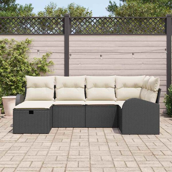 vidaXL Garten-Sofa-Set mit Kissen 6 pcs Schwarz Poly Rattan