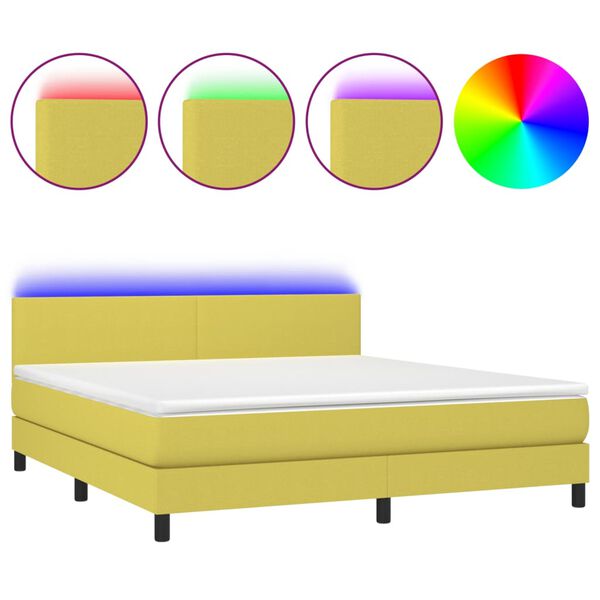 vidaXL Boxspringbett mit Matratze & LED Gr&uuml;n 180x200 cm Stoff