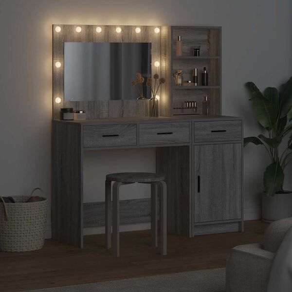 vidaXL Schminktisch mit Spiegelbeleuchtung 2 pcs Grau Holzwerkstoff