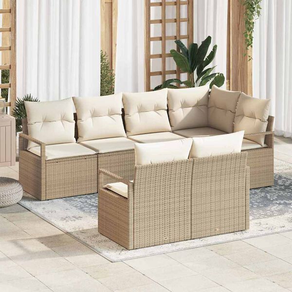 vidaXL Sofa Set mit Kissen 7 pcs Beige Poly Rattan