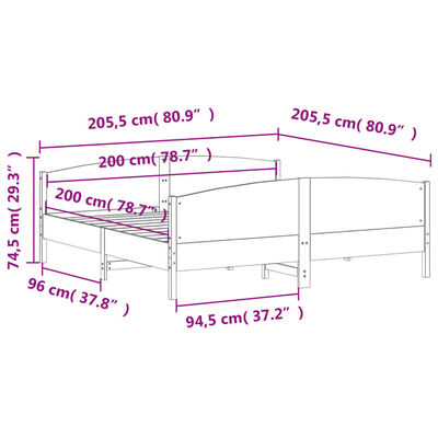 vidaXL Massivholzbett mit Kopfteil 200x200 cm Kiefer