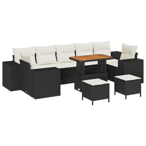 vidaXL Gartensofa-set 10 stk. 9-Sitzer Schwarz und Creme Poly-Rattan