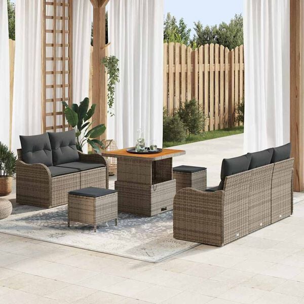 vidaXL Gartensofa-set mit Kissen 8 pcs Grau Poly-Rattan