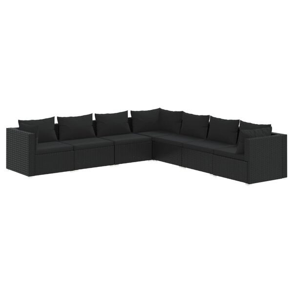 vidaXL 7-tlg. Garten-Lounge-Set mit Kissen Poly Rattan Schwarz
