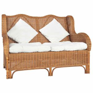 vidaXL 2-Sitzer-Sofa Hellbraun Nat&uuml;rliches Rattan und Leinen