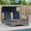 vidaXL Doppel-Sonnenliege mit Dach und Kissen Grau Poly Rattan