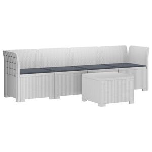 vidaXL 4-Sitzer Gartensofa mit Kissen Rattan Look PP Wei&szlig;