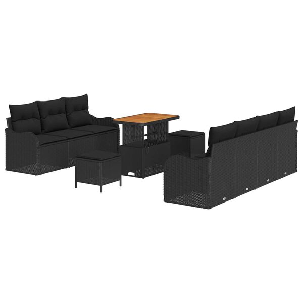 vidaXL Garten-Sofa-Set mit Kissen mit Speicher 10 pcs Schwarz