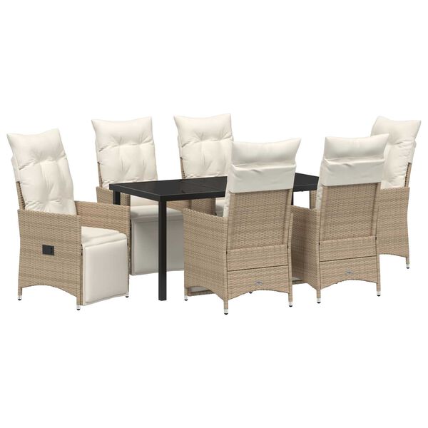 vidaXL Garten Essgruppe mit Kissen 7 pcs Beige Poly-Rattan