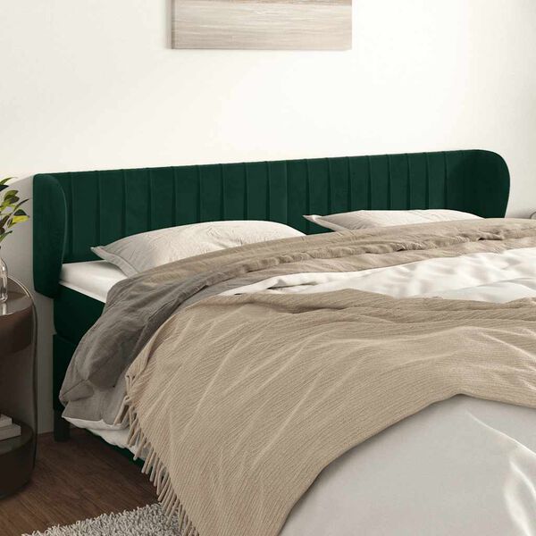 vidaXL Kopfteil mit Ohren Dunkelgr&uuml;n 183x23x78/88 cm Samt